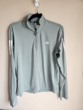 Adidas Women's Light Green Quarter Zip Running Long Sleeve Size Medium Euc
